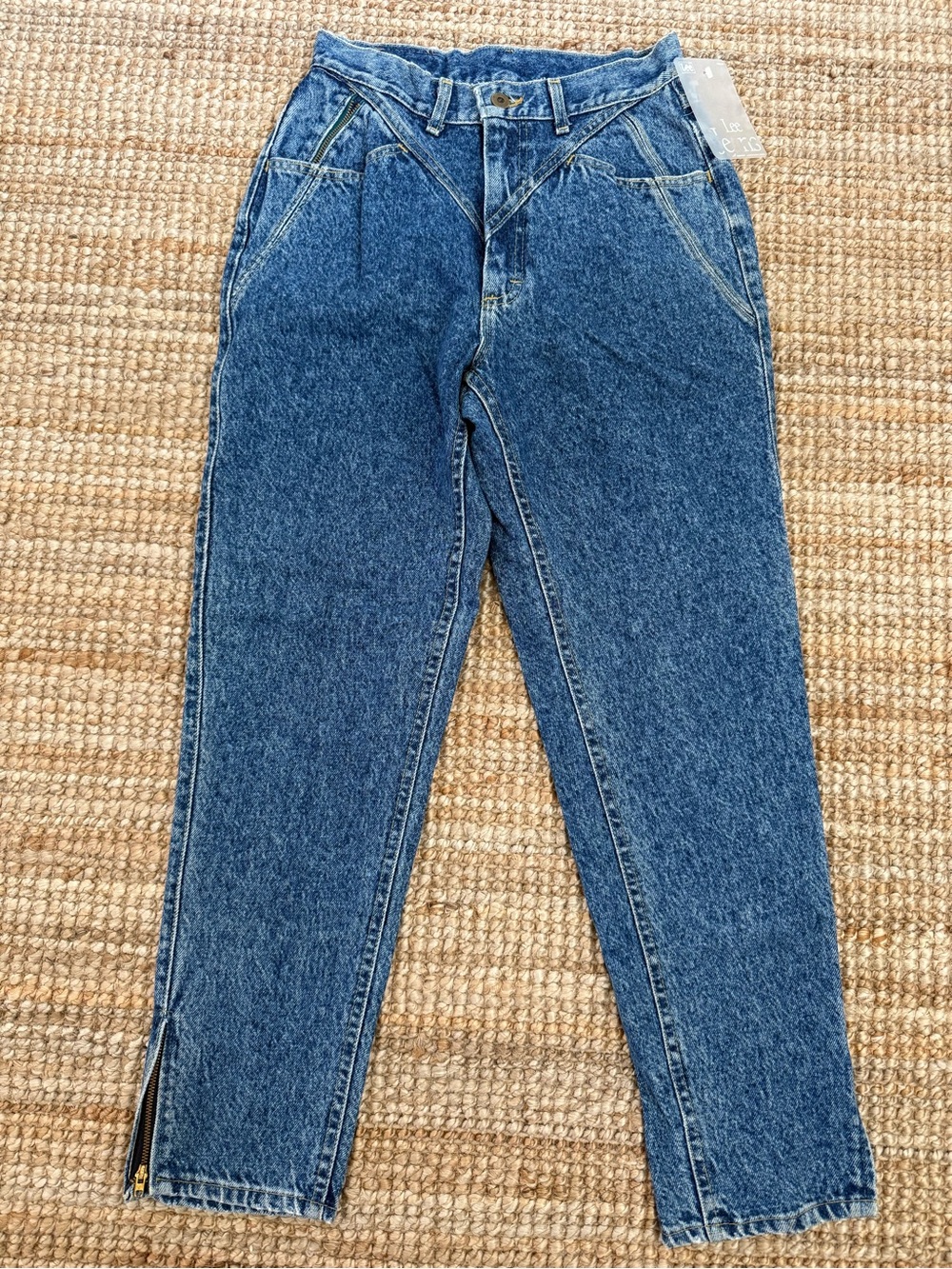 Vintage Lee Blue Stonewash Denim Jeans with Tan Stitching and zippered ankles .